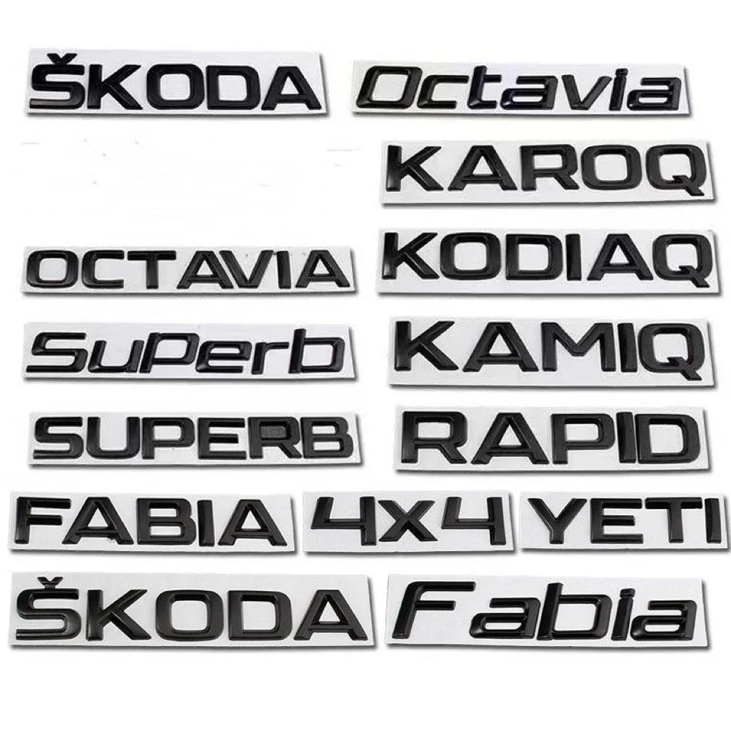 

Car Trunk Letters Emblem Logo For Skoda FABIA KAMIQ KAROQ KODIAQ OCTAVIA RAPID SUPERB YETI Sticker Front Rear Badge Glossy Black