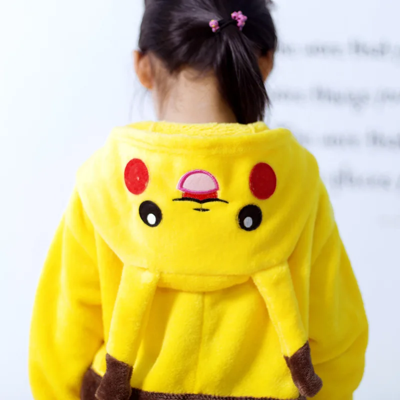 Pokemon Pikachu Warm Flannel Homewear Kids Autumn&Winter Soft Onesie Cosplay Animal Hoodie Pajamas Parent-Child Girls Sleepwear images - 6
