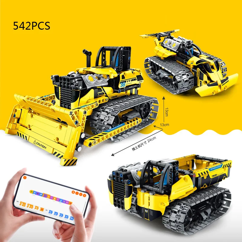 

Technical Rc Engineering Vehicle Moc Building Block Radio 2.4ghz Remote Control Model Toy Bulldozer Snowplow 3in1 Brick For Gift