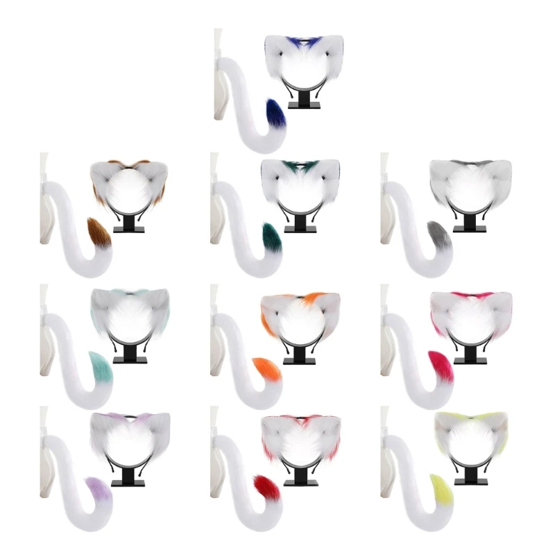 

634C плюшевые лисицы ручной работы с волчьими ушками, повязка на голову и хвост из искусственного меха для Хэллоуина, костюмы и