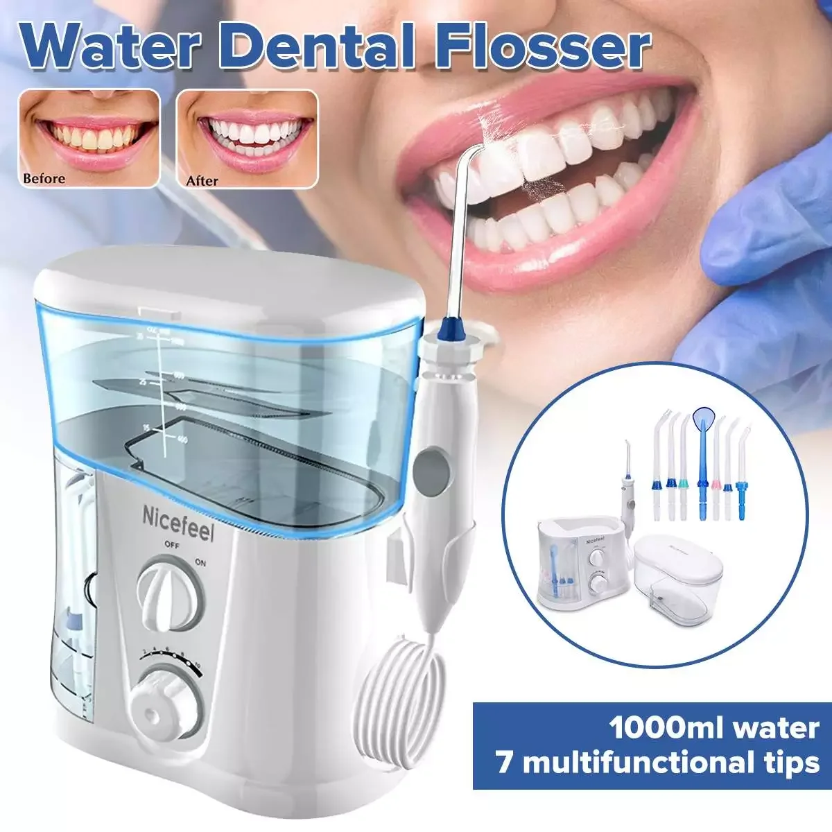 Enlarge Nicefeel Electric Oral Irrigator Teeth Cleaner 1000ml Family Care Dental Flosser SPA Water Flosser Toothbrush + 7 Pcs Jet Tips
