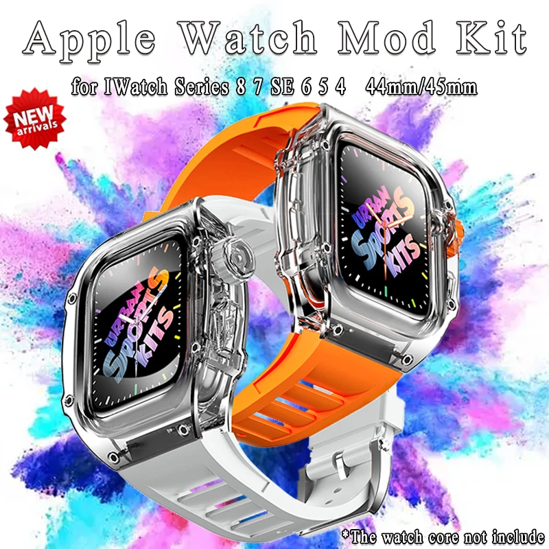 

Прозрачный ремешок для часов, роскошный модифицированный комплект для Apple Watch Band 45 мм 44 мм, силиконовый ремешок для Iwatch 8 7 4 5 6 SE, резиновый браслет