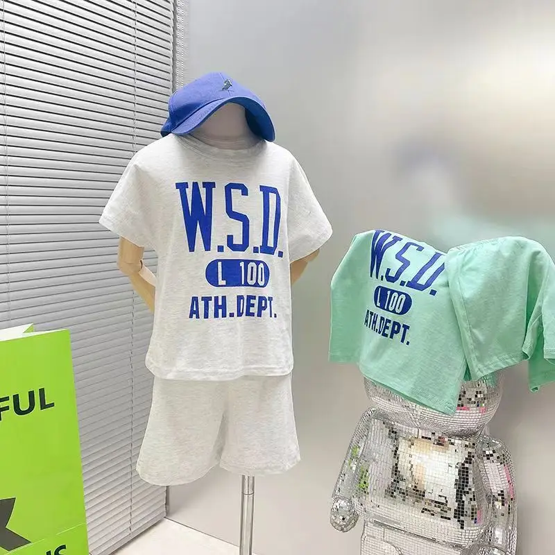 Kids Boys Summer Set Pure Cotton Childrens T-shirt New Korean Summer Short Sleeve Sports Two Piece Set Kids Outfits