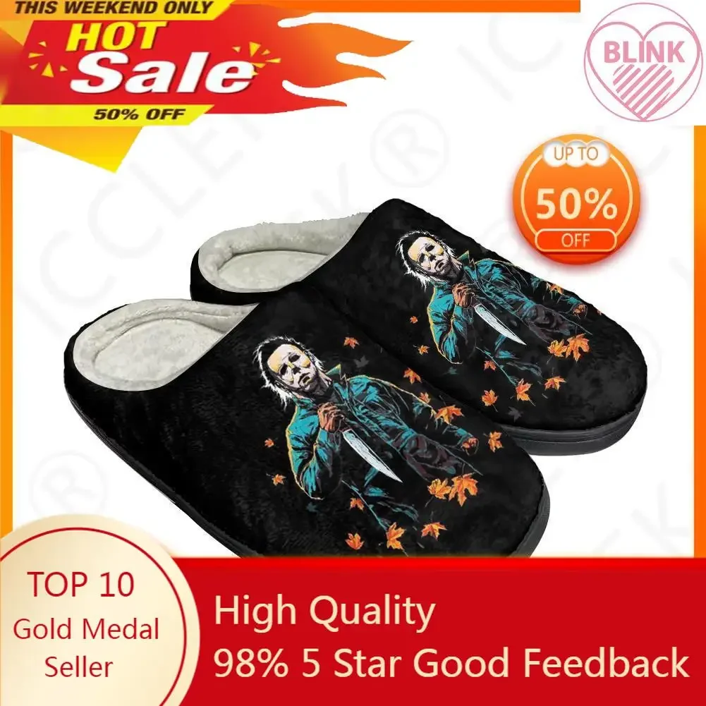 

Terror Michael Myers Cotton Custom Slippers Mens Womens Sandals Plush Casual Keep Warm Shoes Thermal Soft Plush Non-Slip Slipper