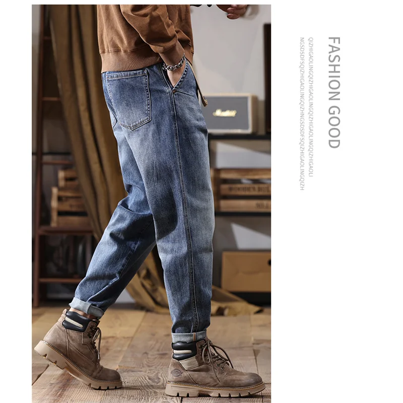 Men Clothing Autumn and Winter Straight Loose Cylinder Jeans Vintage Chaopai Versatile Comfortable Blue Harun Trousers Women New