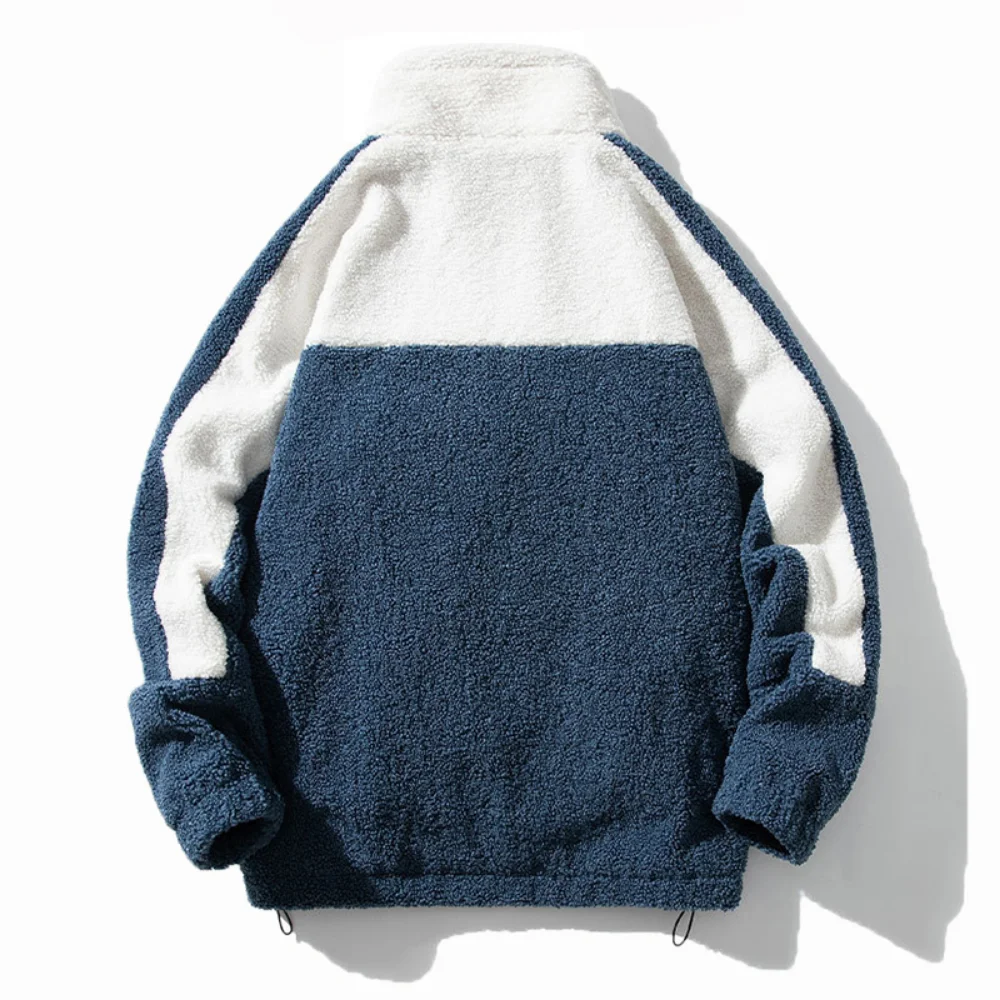 Covrlge Men's Lamb Wool Coat Autumn Winter Fleece Stand Collar Warm Jacket Windproof Patchwork Color Parka Men Clothes MWM178