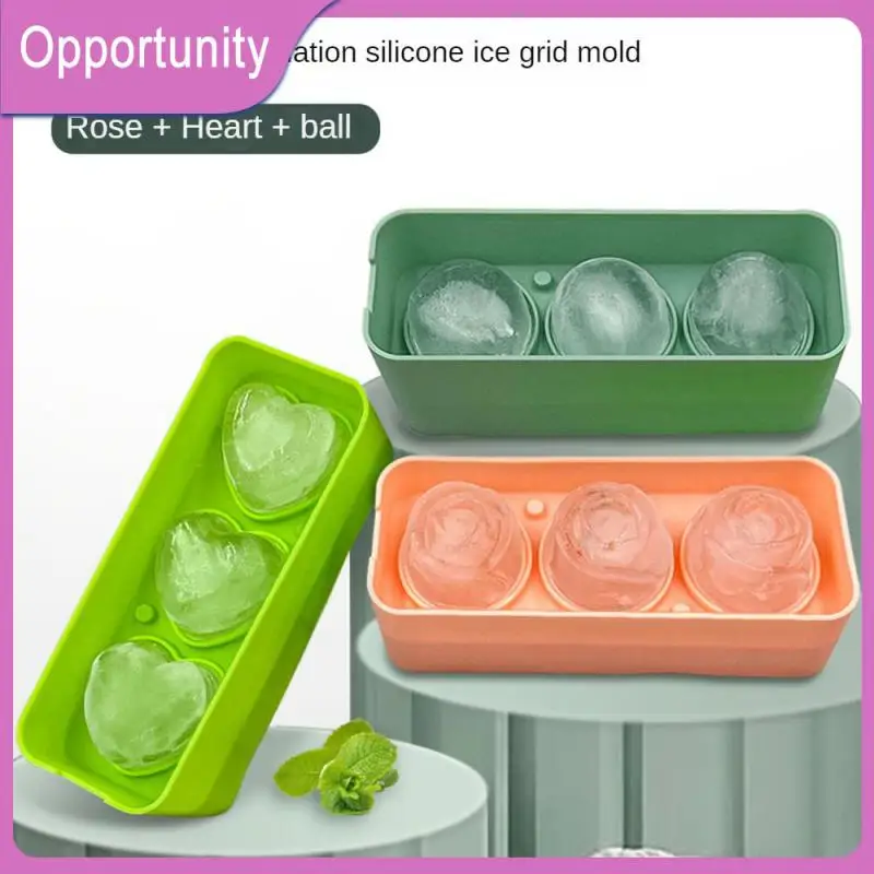 

Kitchen Tool Tray 3 Grids With Lid Ice Mold High Huality Scale Line Ice Mould Ice Puck Mold Food Grade Rose Shape 3d