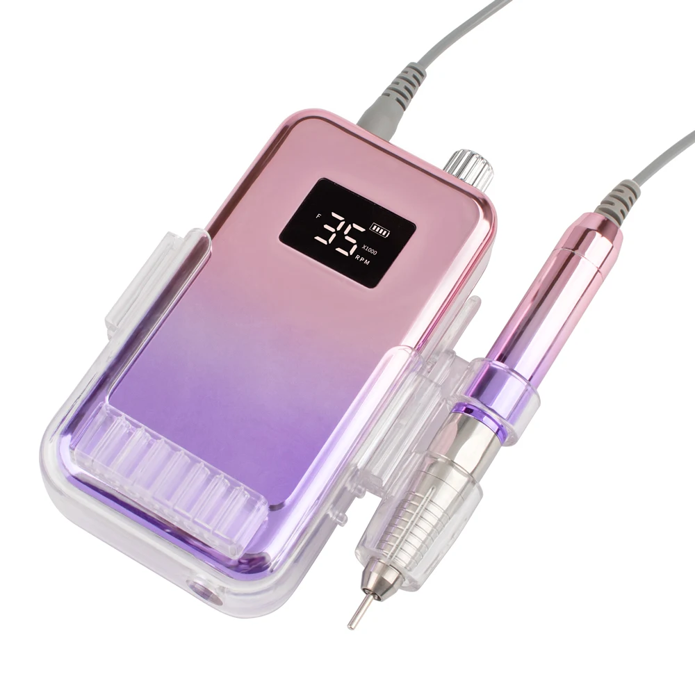 Wireless Pro Brushless Small Square Screen Quiet Gradient Purple Desktop Rechargeable 35000RPM Nail Drill Machine