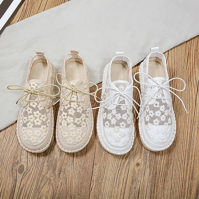

2022 NEW Women's Breathable Mesh Flower Lace Casual Shoes Fashion Flats Shoes Women Shallow White Loafers Shoes 35-40