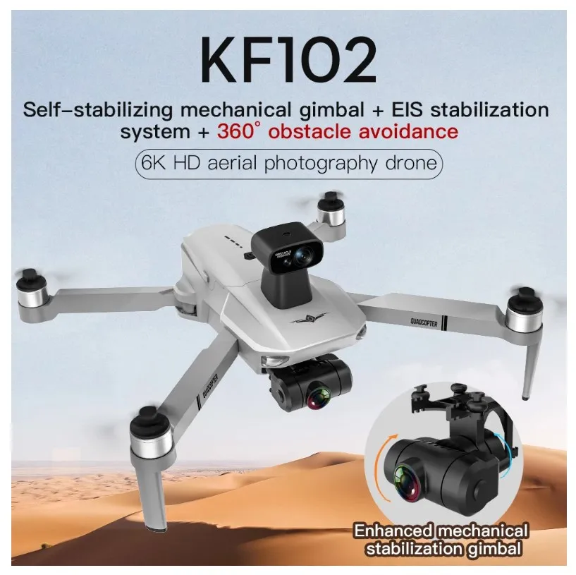 

Квадрокоптер KF102 MAX 4K Профессиональный с 2-осевой шарнирной камерой и функцией защиты от тряски, обход препятствий 360, безщеточный, стандартн...