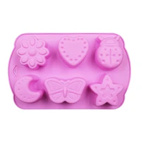 6 cavity chocolate silicone mold heart moon insect shape pudding jelly candy ice cubes for cake decorating baking tools bakeware