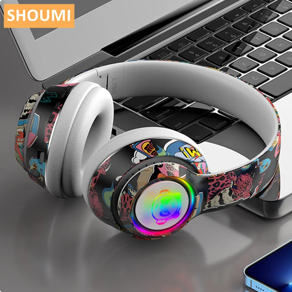 

Flashing LED Wireless Headphone Graffiti Bluetooth Headset Bass Stereo Earphones Support TF-Card Sport Helmet with Mic for Gift