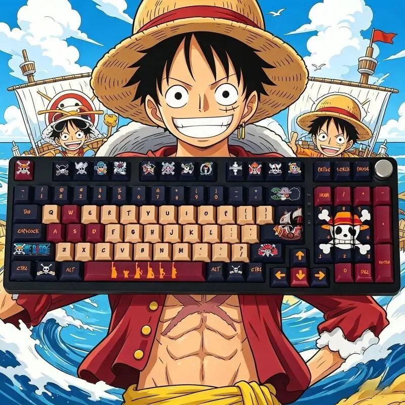 Фото Набор кейкапов BANDAI One Piece Monkey D. Luffy, PBT, сублимационная печать, для игровой и офисной механической клавиатуры, оригинальный дизайн №1