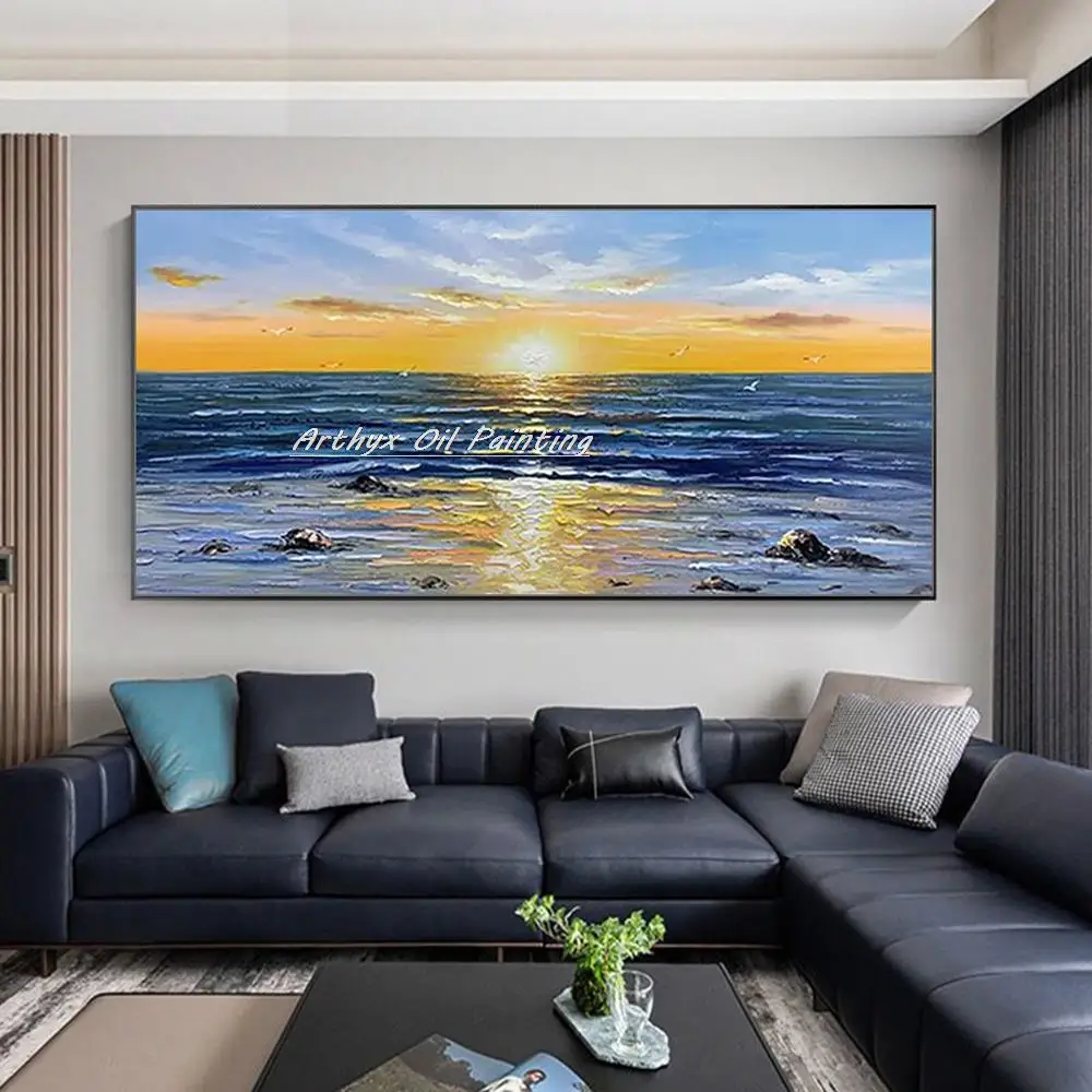 Arthyx ручная роспись восход солнца пейзаж картина маслом на холсте работа