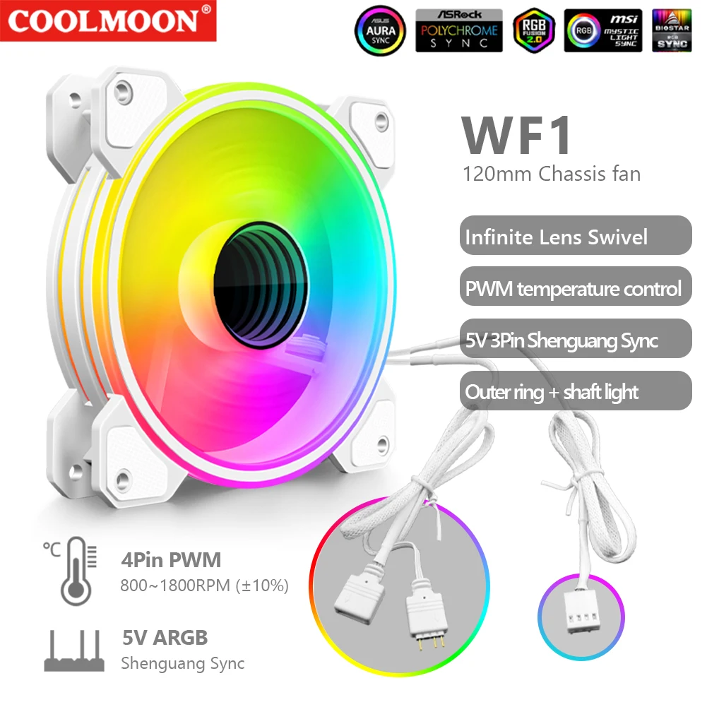 

COOLMOON WF1 12cm Hydraulic Bearing Chassis Cooler Radiator Silent 4Pin PWM Temperature Control Speed Regulation 5V 3Pin Cooler