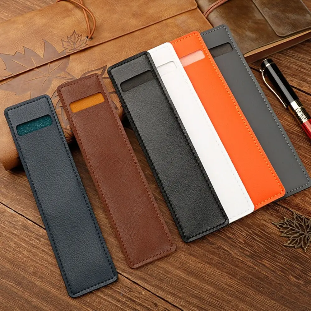 

5pcs Retro PU Leather Pencil Case Single Double Pen Storage Bag Office Signature Pen Protective Sleeve Stationery Pen Cover