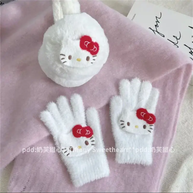 Новинка 2024 плюшевые наушники в стиле аниме Hello Kitty уличные антифризные зимние