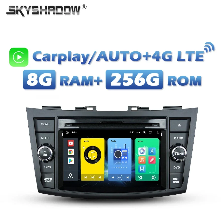 4G SIM Carplay Auto Android 13.0 8G + 256G Автомобильный DVD-плеер IPS DSP GPS карта RDS Радио Wi-Fi Bluetooth 5.0 Для