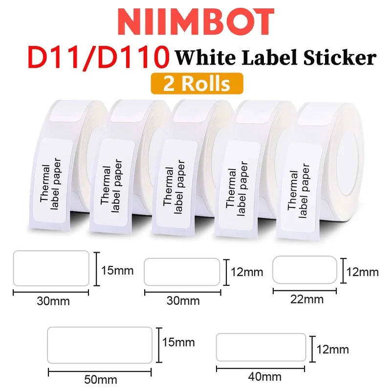 

(2 рулона) NiimBot D11 D110, белая наклейка с именем бумага для печати этикеток, водонепроницаемая самоклеящаяся мини-термоэтикетка