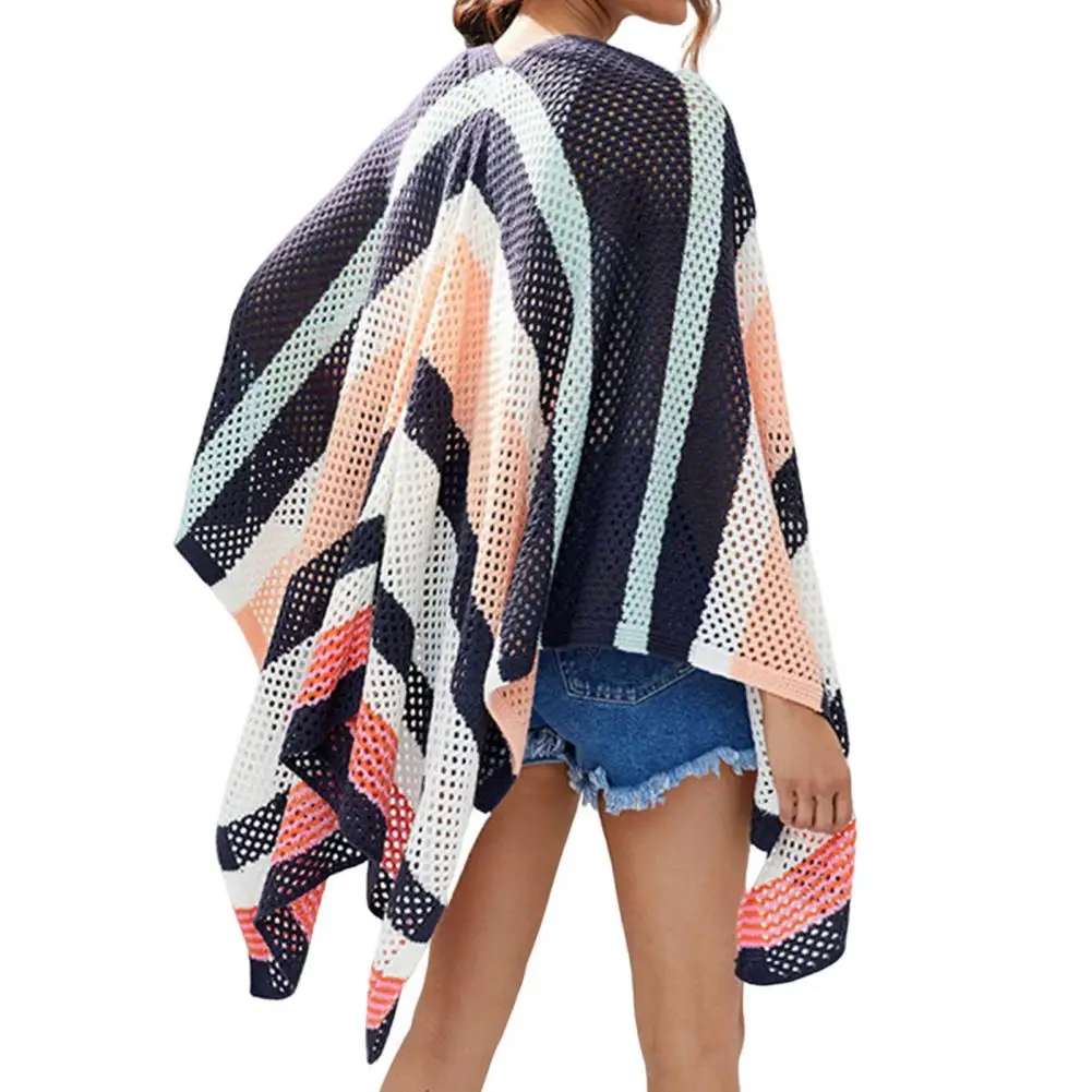 

Trendy Perspective Hollow Out Swimwear Cover Up Coat Shawl Summer Cover Up Breathable Sunscreen