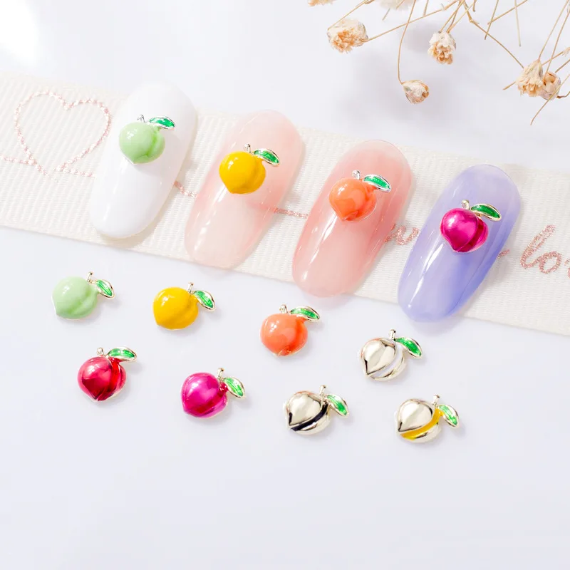 

10pcs Luxury Alloy Charms Nail Art Decorations Gold Silver Honey Peach Cherry Nail Rhinestones Accessories DIY Manicure Jewelry