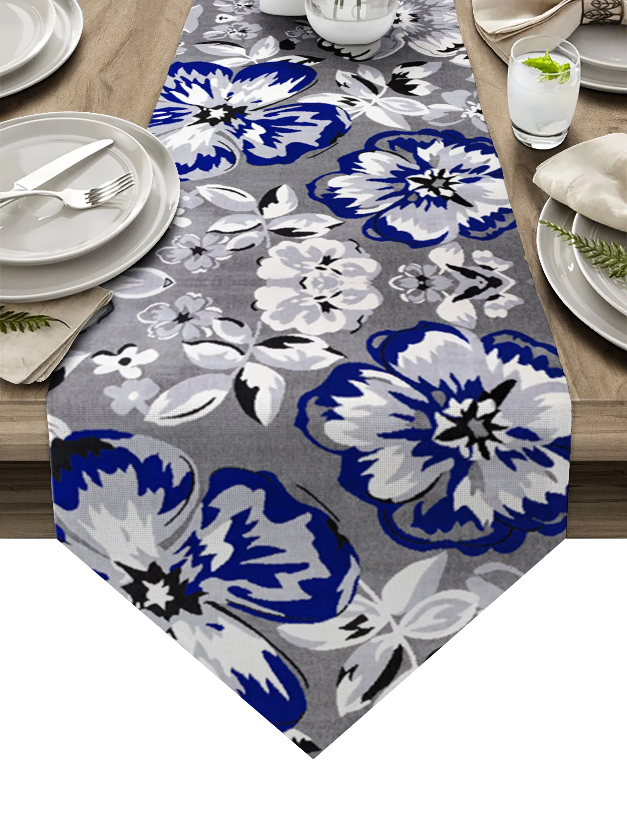 

Flower Grey Texture Blue Table Runners Holiday Wedding Decor Dinning Table Cover Christmas Decorations Table Cloth