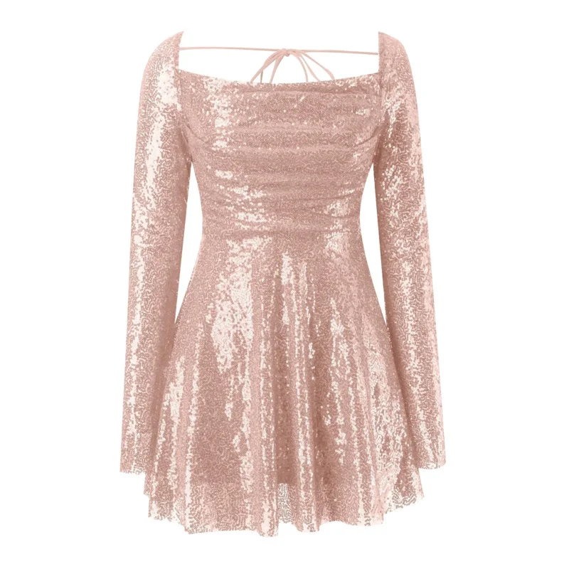 Женское Прозрачное платье с длинным рукавом однотонное Повседневное на тонких