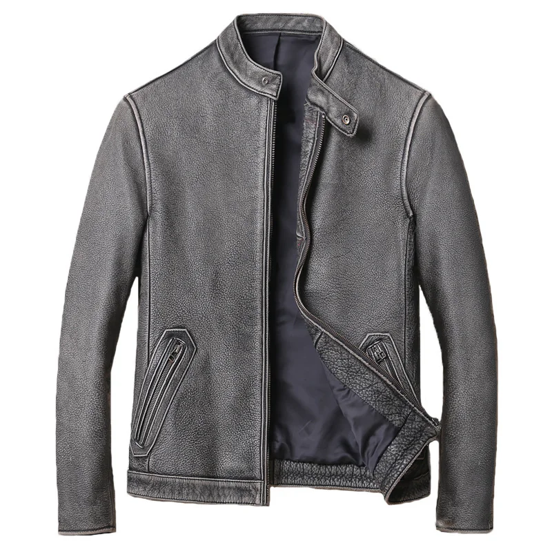 

Real 100% Spring Leather Autumn Jacket Men Motorcycle Vintage Coat Men Clothing Coats and Jackets Chaqueta De Los Hombres