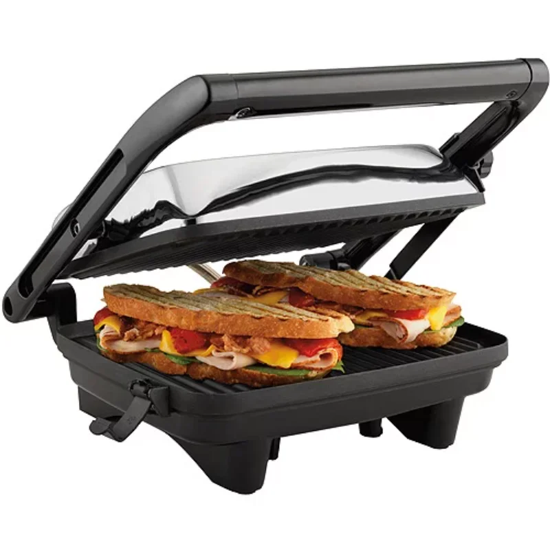 

Electric Panini Press Grill Gourmet Sandwich Maker with Locking Lid Opens 180 Degrees for Any Sandwich Thickness Nonstick Grids
