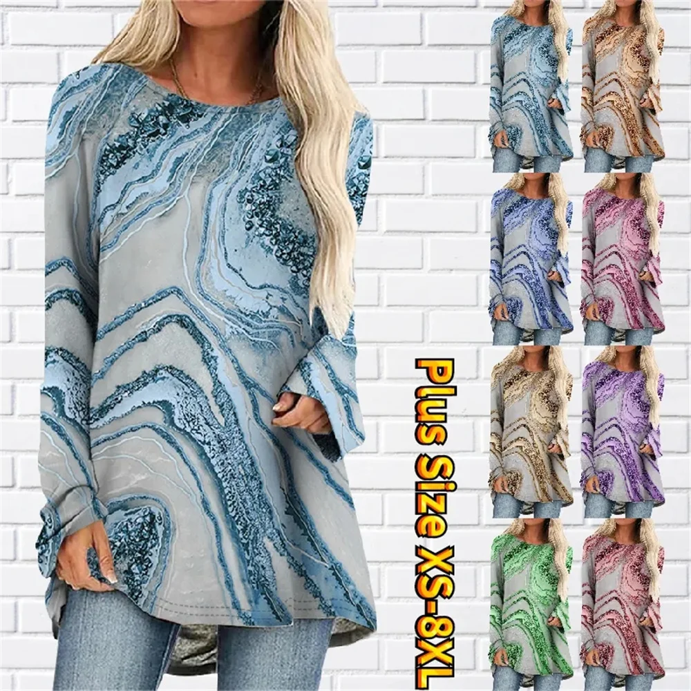 

Осенне-зимний элегантный уличный пуловер с длинным рукавом, Винтажная футболка, женская одежда с круглым вырезом, новый дизайн, топ с 3D принтом