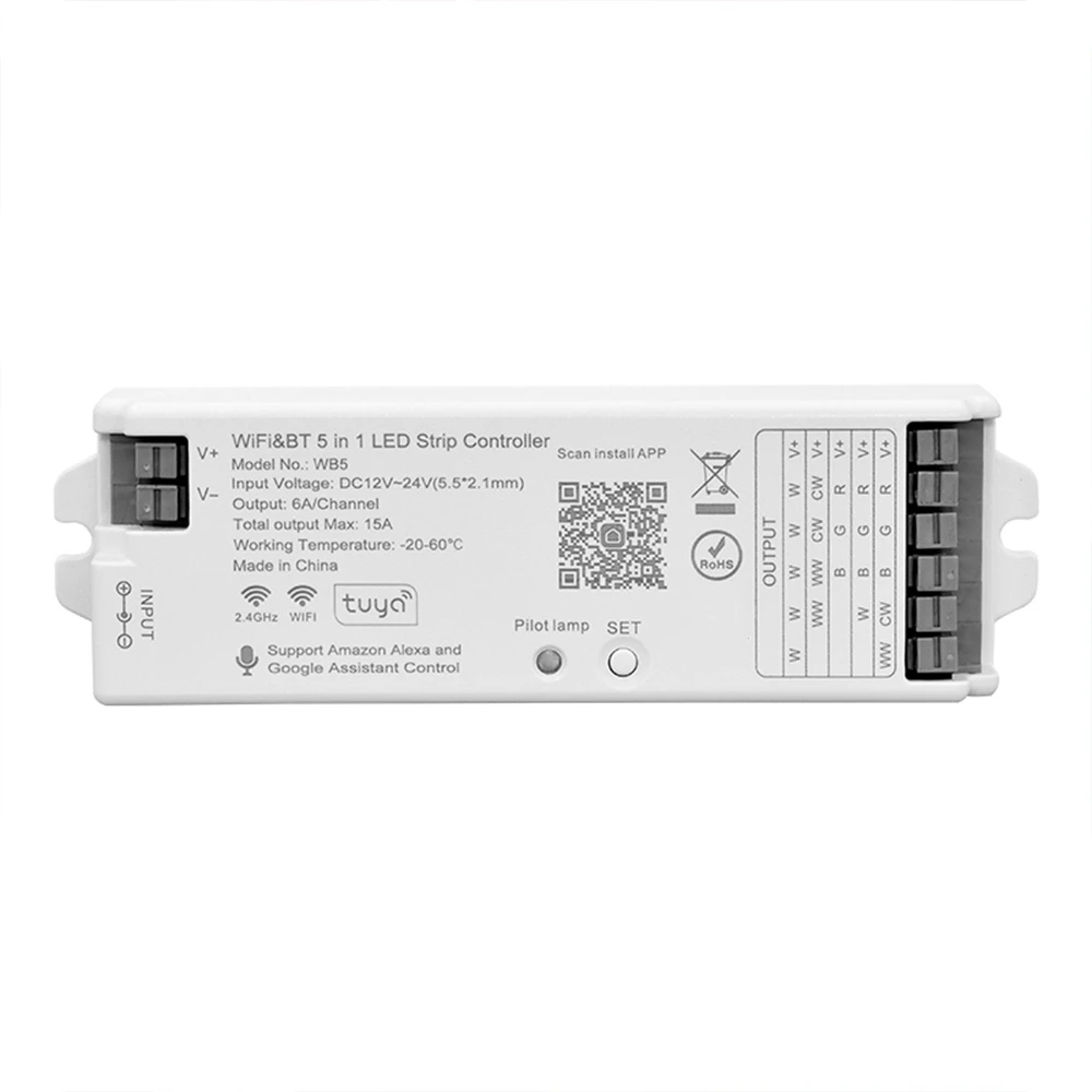 

WB5 Bluetooth & RF 5 In 1 LED Controller 5CH Tuay APP For Single Color CCT RGB RGBW RGBCCT Led Strip Lighting Tape