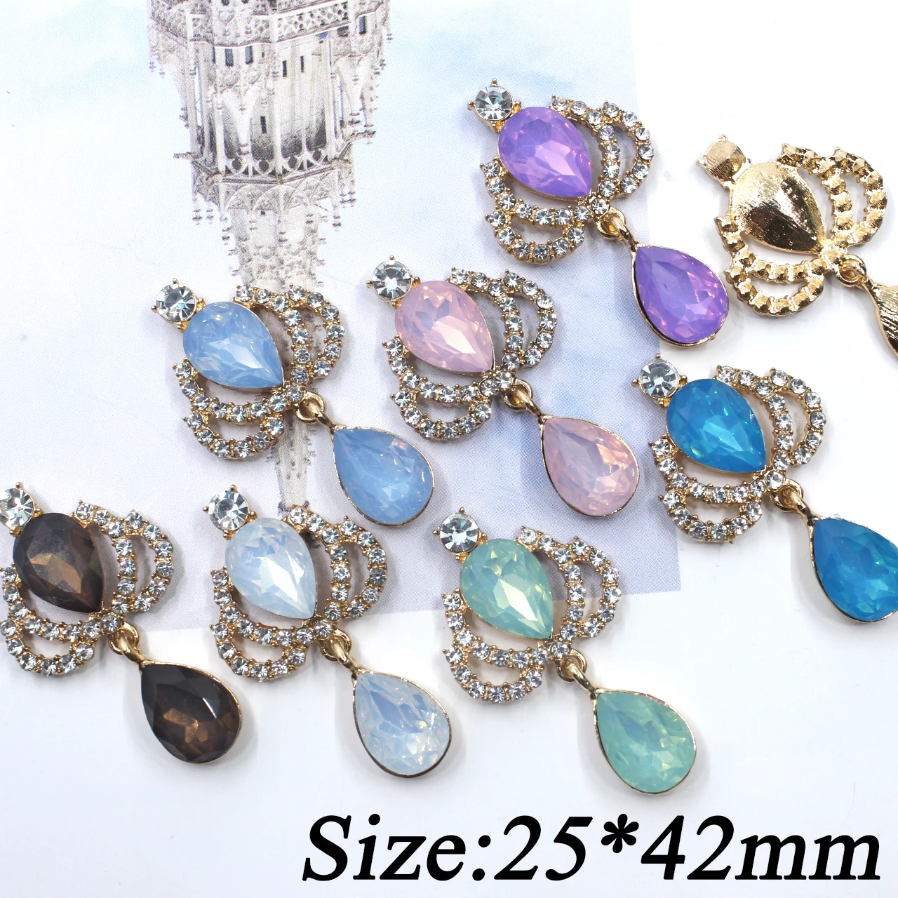 Блестящая золотая брошь в форме короны 42*25 мм, 5 шт./комплект, аксессуары с кристаллами, модные великолепные свадебные приглашения, праздничные Креативные украшения