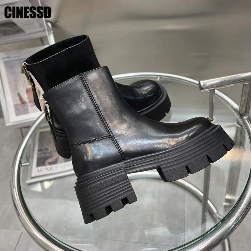 

Mid-calf Boots Woman Winter 2022 Round Toe Zipper Platform Thick High Heels Women Leather Keep Warm Street Shoes Botas De Mujer