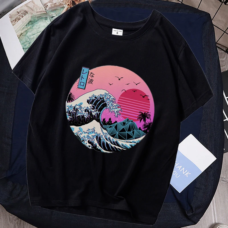 

Summer Women T-shirts Harajuku T Shirt Sea Wave Casual Oversize Print Tshirt Female Graphic Streetwear Fashion Tops Clothes