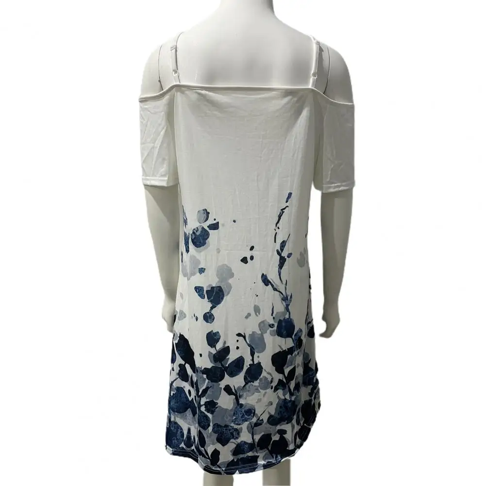 

Chic Party Dress A-Line Comfy Women Dress Feather Print Summer Casual Mini Dress