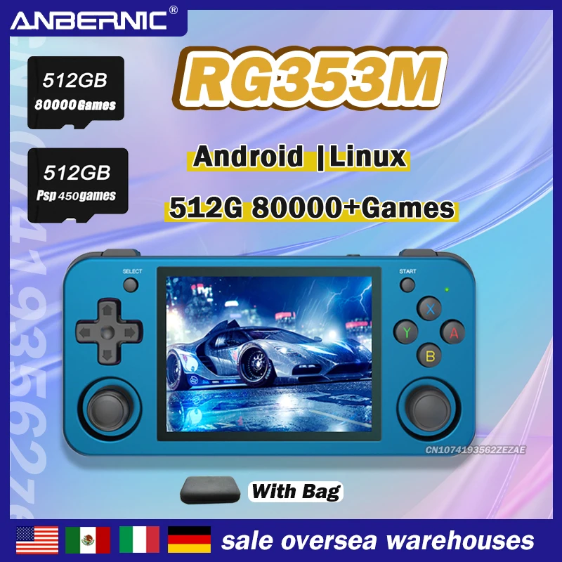 

Original ANBERNIC RG353M 3.5Inch IPS Multi-touch Screen Handheld Game Console Android&Linux WIFI Bluetooth 512G 80000 Games PSP