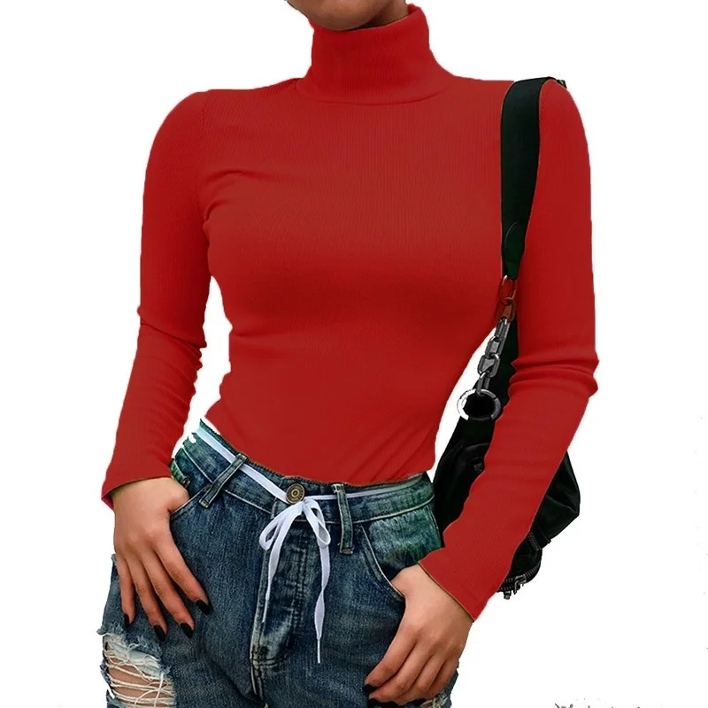 Women Knitted Ribbed Clothes Neon Green Turtleneck Sweaters Shirts Long Sleeve Top Slim Fit Winter Autumn Shirt Pullover M0243 | Женская