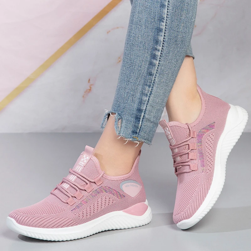 

Woman Vulcanize Shoes Ladies Loafers Socks Shoes Women Flat New Mesh Breathable Sneakers Women Light Slip on Flat Casual Shoes