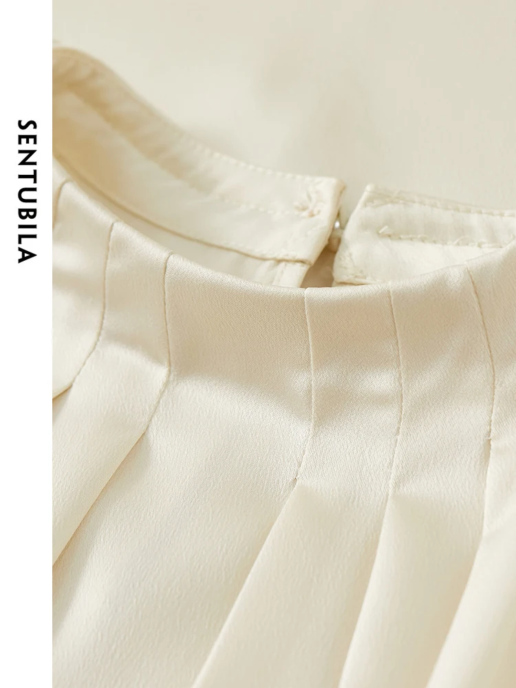 Женская Однотонная рубашка с круглым вырезом длинным рукавом