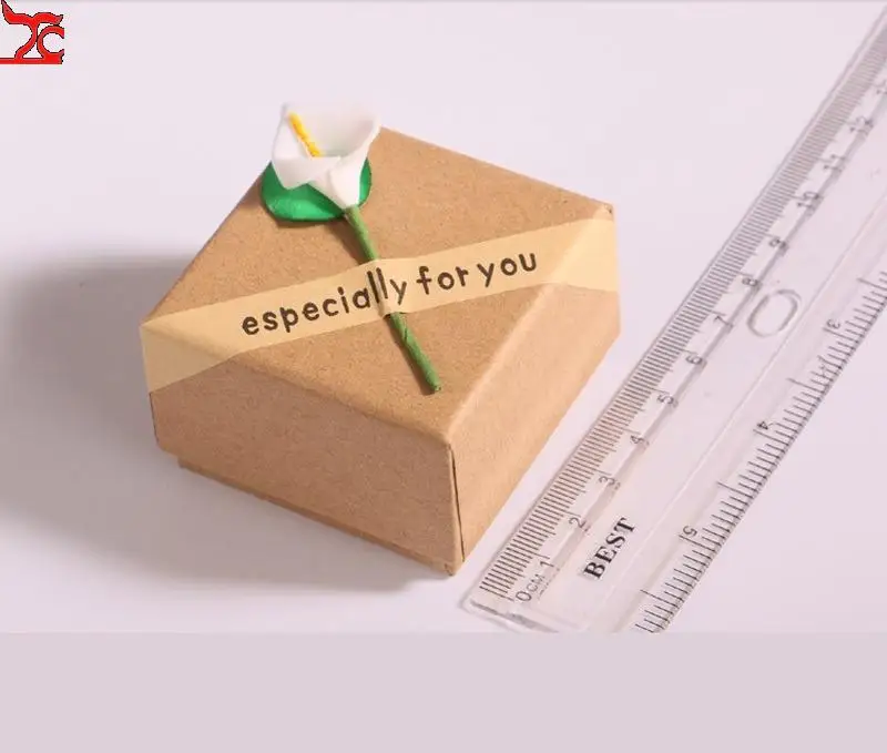 

Brown Kraft Paper Boxes With Lily Flower For Earrings Necklace Ring Pendant Watch Jewelry Packaging Box Case