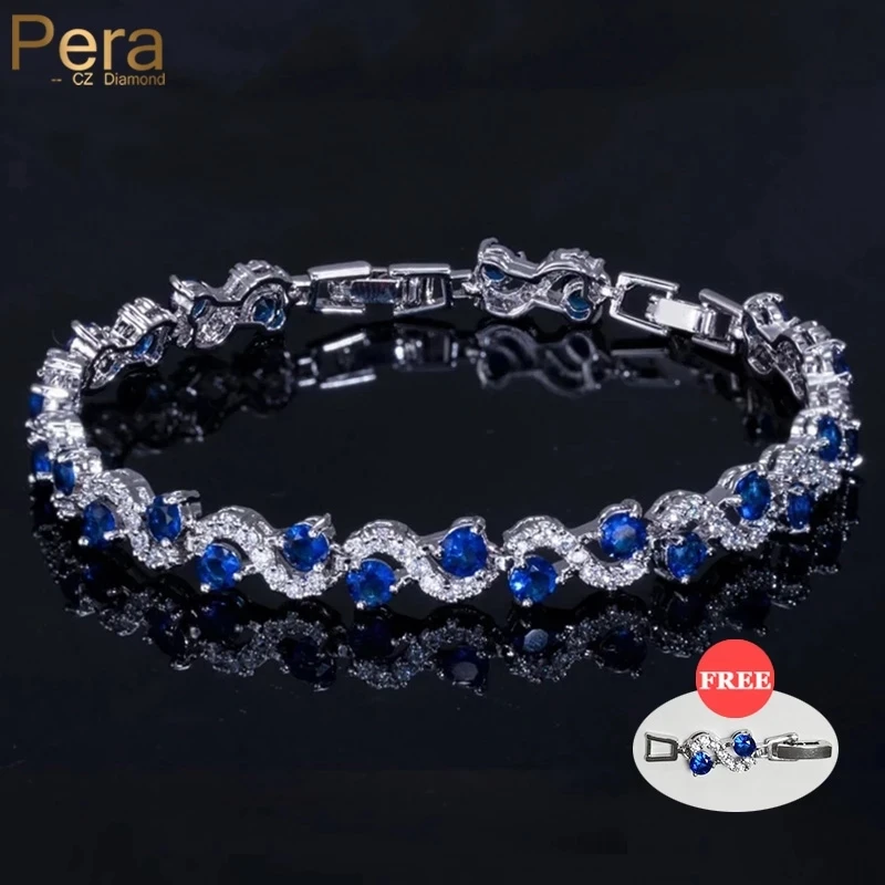 

Pera 5 Colors Options Fashion Ladies Silver Plated Cubic Zirconia Royal Blue Tennis Bracelets Jewelry for Christmas Gift B017