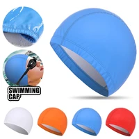 swimming cap adult elastic pu waterproof swim pool cap solid color elastic protect ears long hair diving hat bathing cap