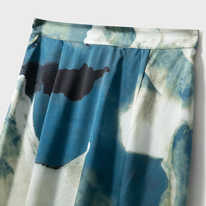 High Quality Ink Printing and Dyeing Pieding 6A Silk Stretch Satin Anti-Wrinkle Hand-Painted Skirt Spring New