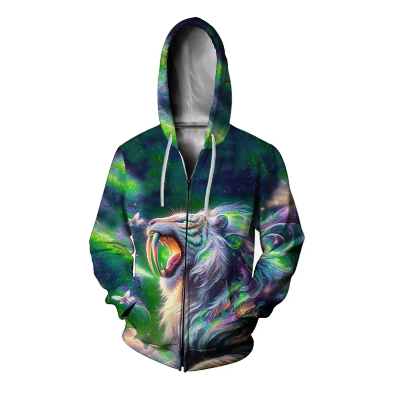 Мужские толстовки на молнии Модный свитшот с принтом тигра Мужская одежда