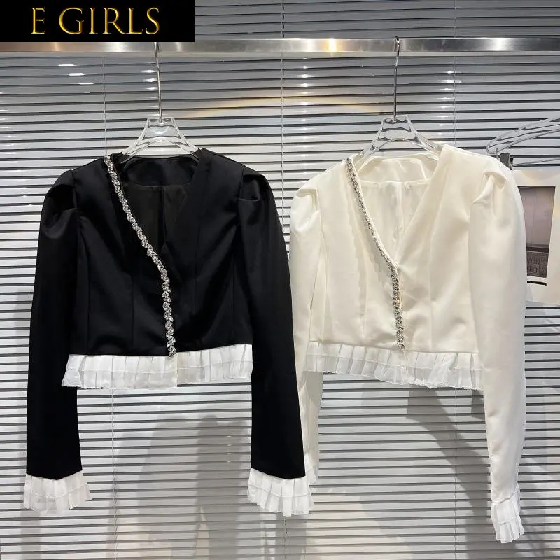 

J GIRLS 2022 Autumn New Collection Long Sleeve Rhinestone V Neck Short Jacket Women Coat GG048