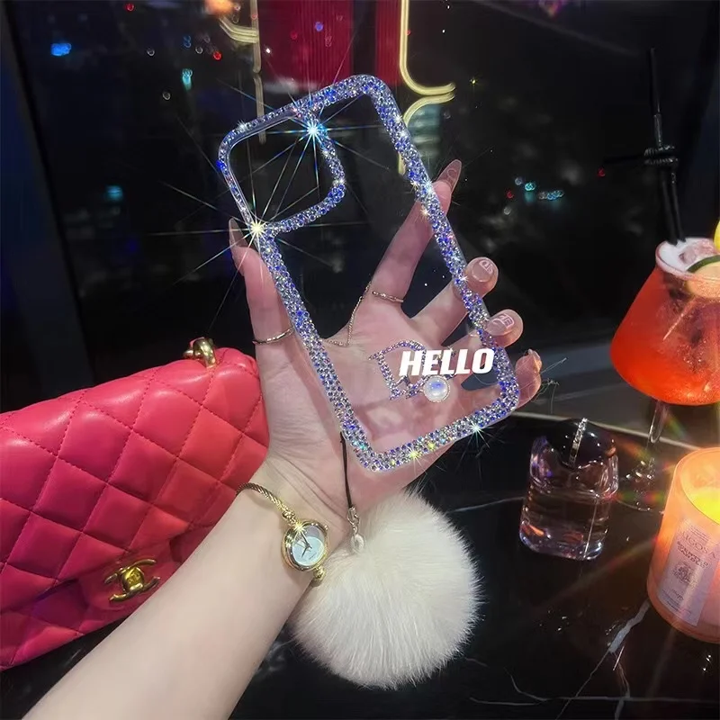 

Роскошный легкий роскошный чехол для телефона с водяными бриллиантами, подходит для iPhone 6 7 8 X XS XR XSMAX 11 12promax 13 14, плюшевый чехол с шариками и цепочкой