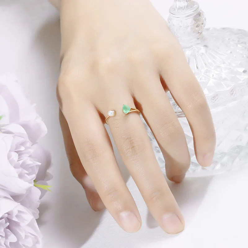 MoBuy натуральный драгоценный камень пресноводный жемчуг зеленый халцедон кольцо