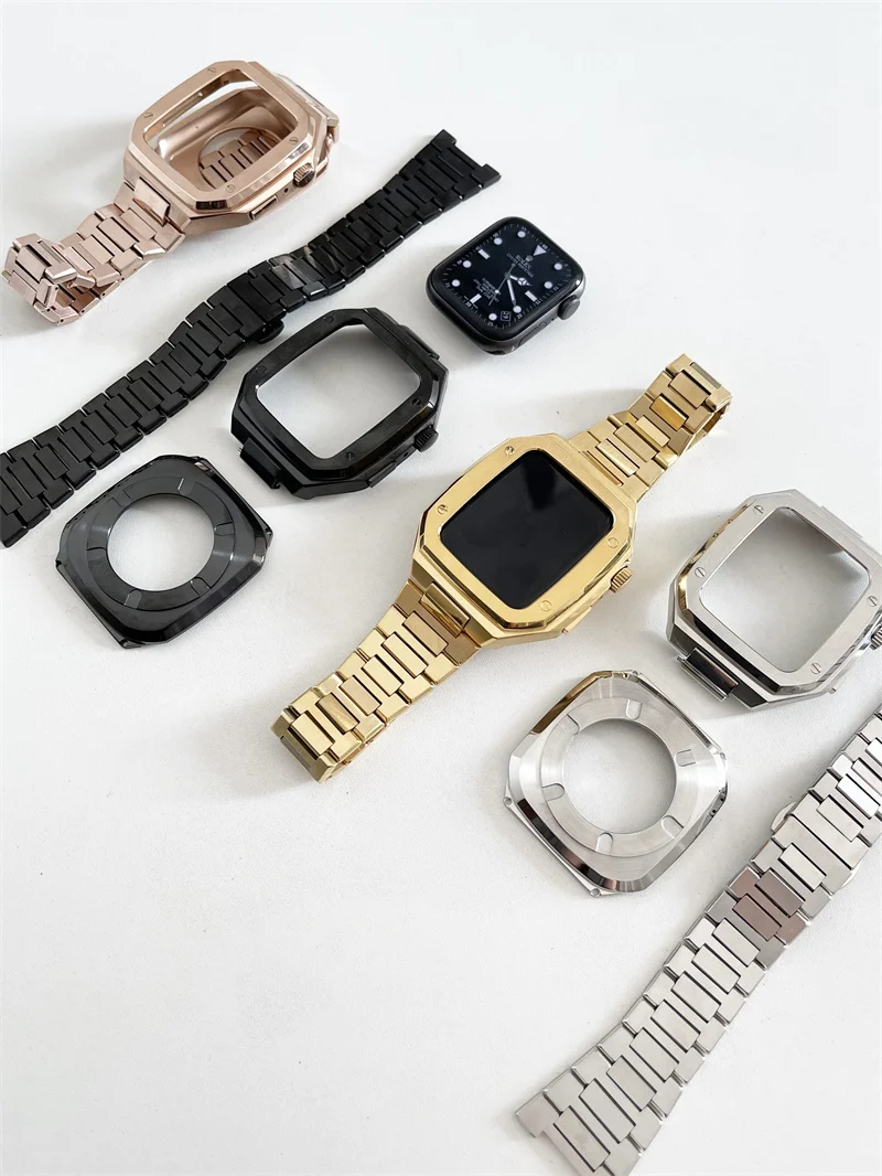 Metal Modification Set for Apple Wacth 7 45mm 316L Stainless Steel Strap Case for iWatch 6 SE 5 4 3 2 1 44mm Watch Band Kit