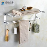 Towel Rack 40-60 Folding Holder With Hook Shower Hanger Bright Silver Storage Aluminum Organizer Shelf Bathroom Accessories
