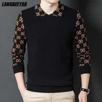 top grade luxury new fashion brand knit pullover lapel knitted sweater men designer graphic streetwear casual jumper men clothes